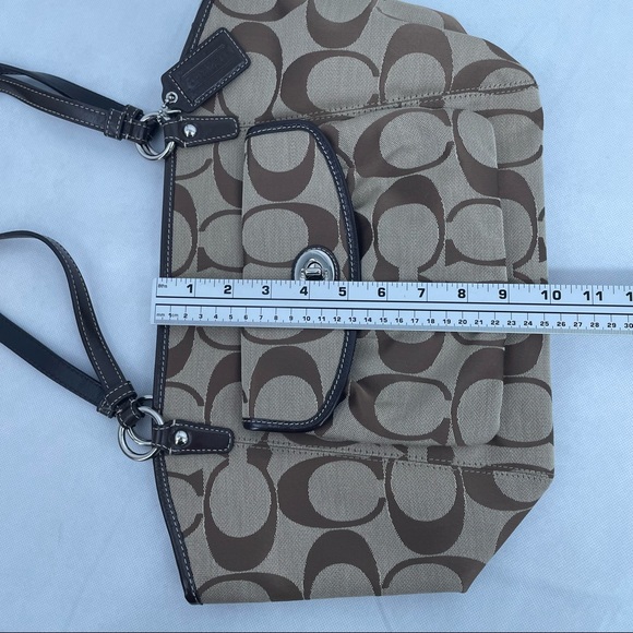 COACH Leah Signature Khaki/Brown Shoulder Bag Tote F14659 - Picture 7 of 13